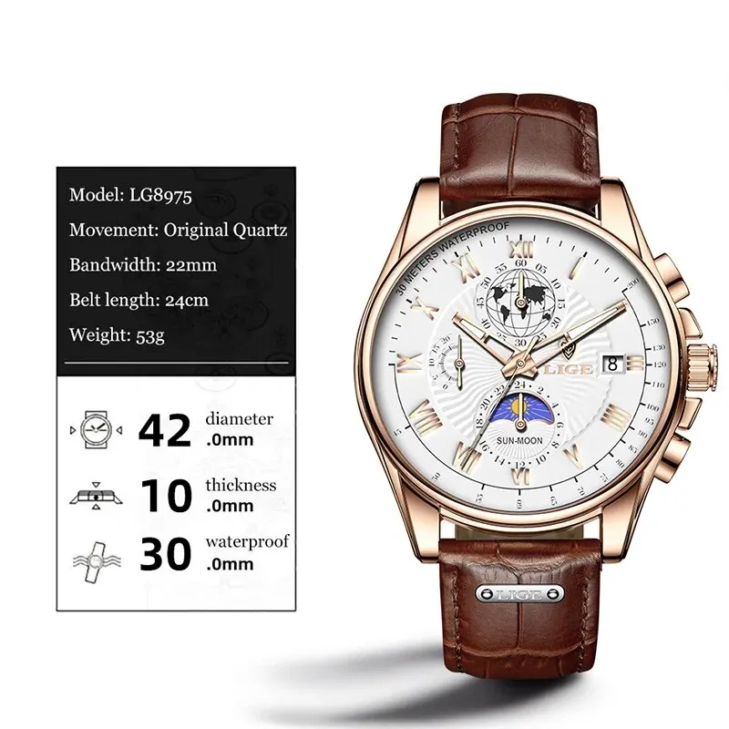 Casual Sport Watches for Men Luxury Military Leather Wrist Watch Man Clock Fashion Chronograph Wristwatch 3