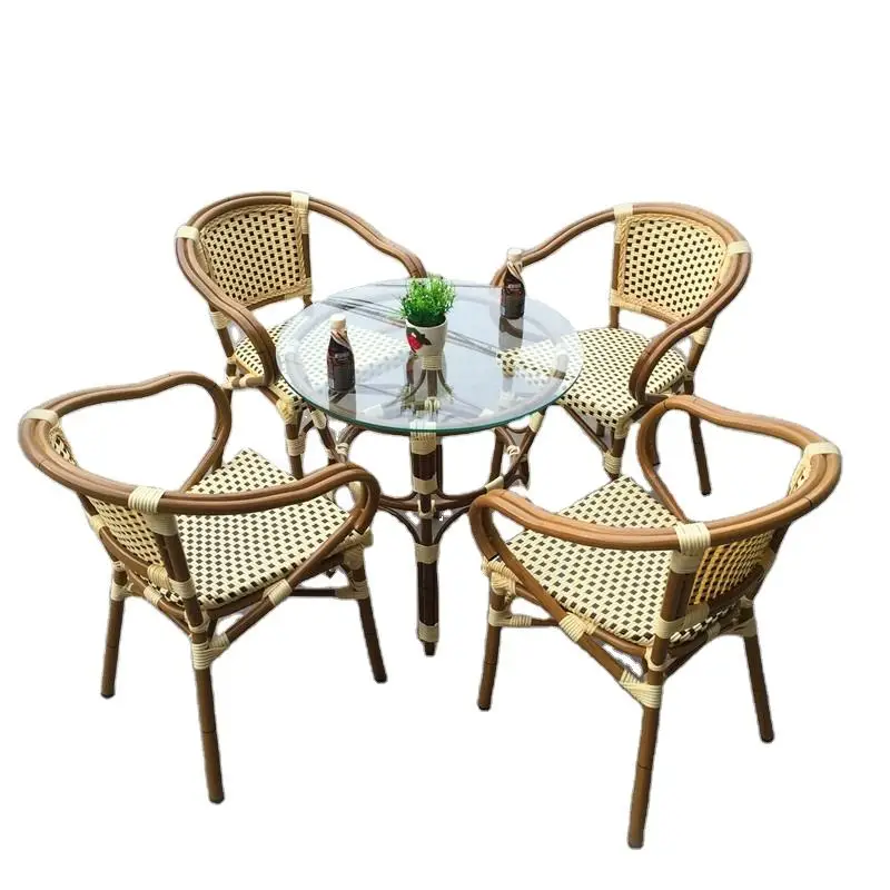 Bistro Metal Restaurant Dining Table And Chair Cafe Rattan Garden Set Patio Furniture