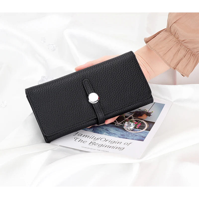 100% Genuine Leather Womens Wallets and Purses Fashion Large Capacity Multi Card Holding Bag Money Bag Luxury Phone Wallet Purse