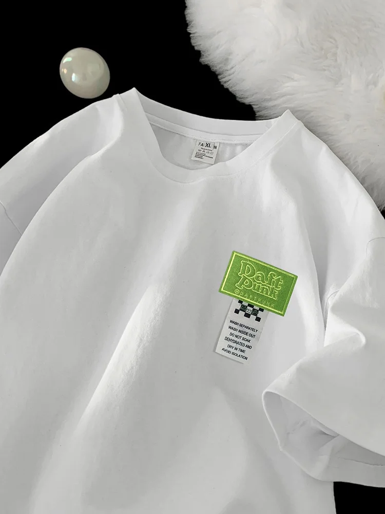 260G Classic Simple Short sleeve Punk Harajuku BF Sle Retro Loose Cotton T-shirt Men and Women Couple look