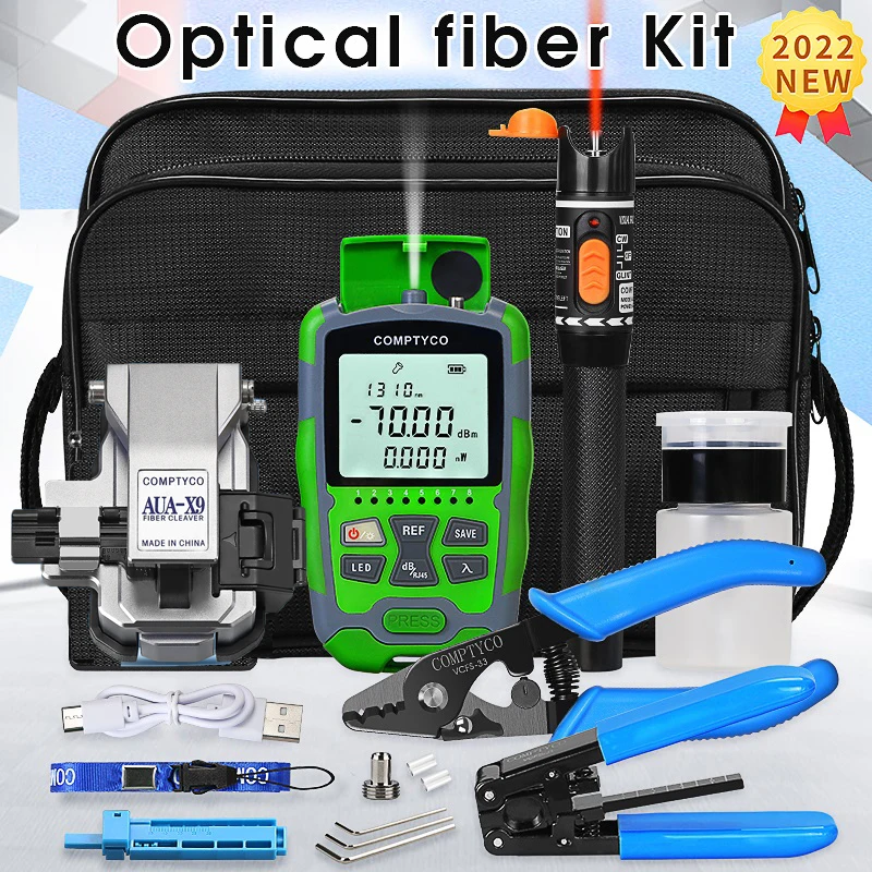 

Fiber Optic Tool Kit with AUA-X9 Fiber Cleaver -70+10dBm/-50+26dBm 3 in 1 Mini Optical Power Meter 10Mw Visual Fault Locator