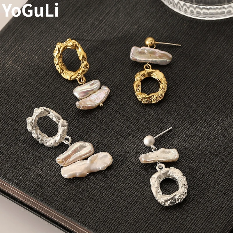 

Модные ювелирные изделия, асимметричные висячие серьги из серебра 925 пробы, игольчатые геометрические серьги-подвески с натуральным жемчуг...