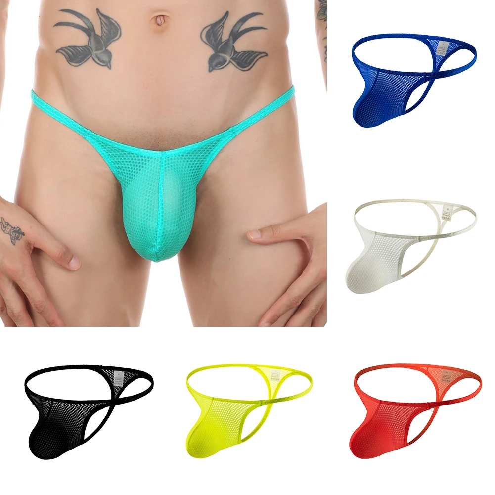 

Mens Hollow Breathable Thong Mesh See-Through Pouch Panties G-String Briefs Underwear T-Back Thong Gay Knicker Open Butt