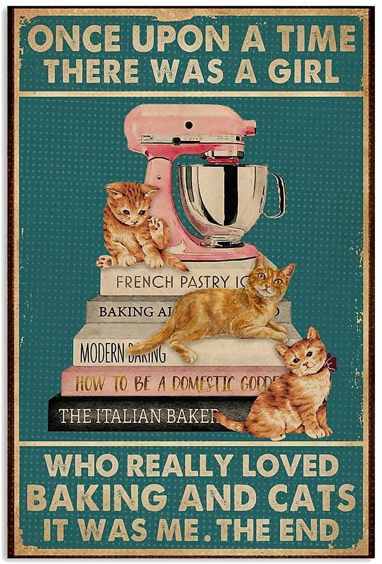 

Кошка и книга выпечка Ретро металлический жестяной знак, когда была девушка, которая очень понравилась кошкам, интересный алюминиевый пост...