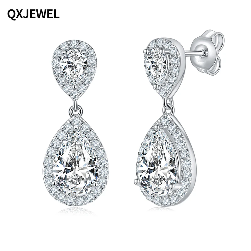 QXJEWEL роскошная в форме груши искусственная кожа 4 17 CTW серебро 925 пробы белое