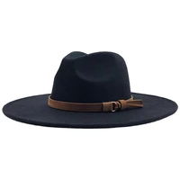 new 9 5 cm big wool fedora hats for women gentleman elegant lady winter with belt wide brim jazz church hat men panama cap