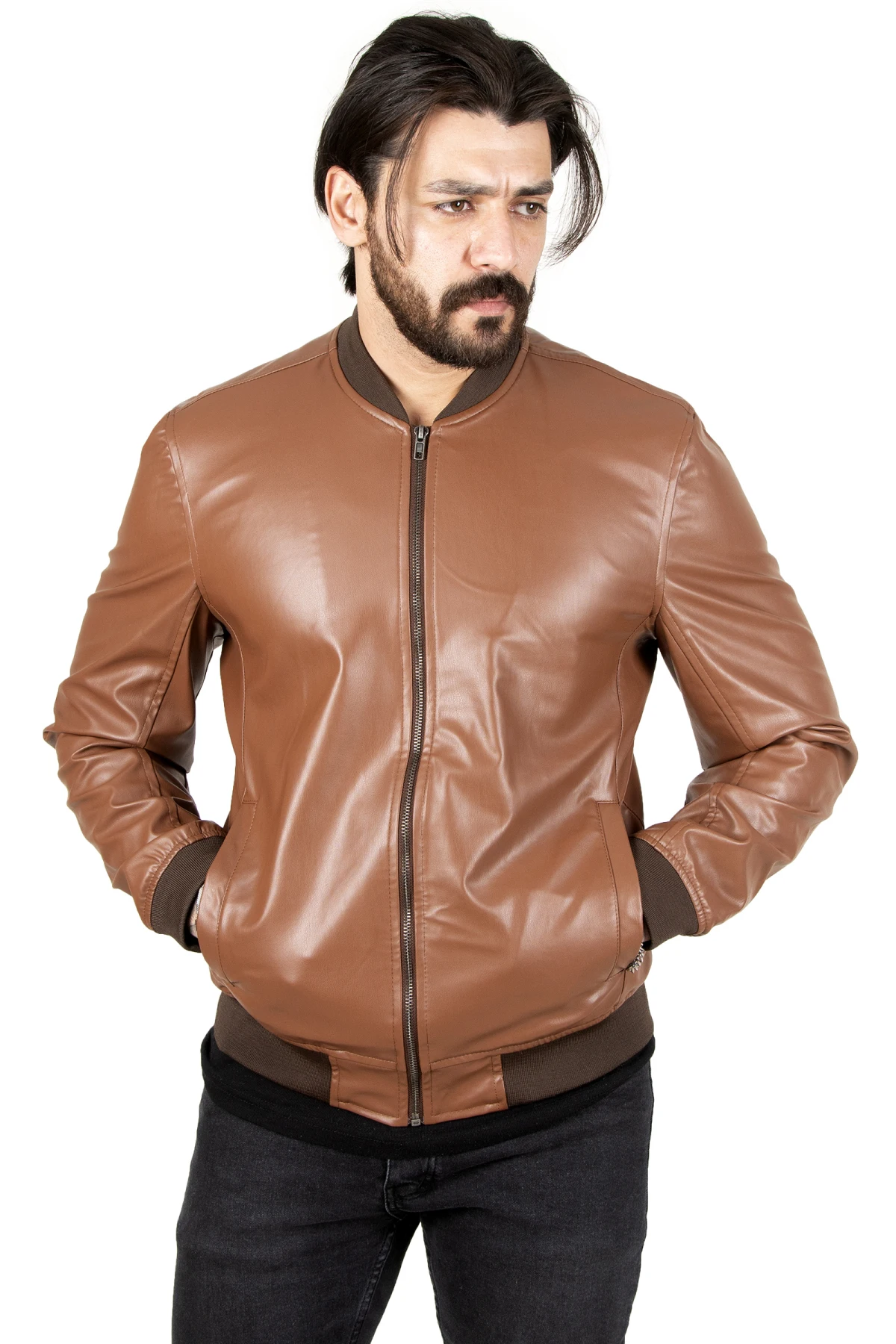 DeepSEA Pockets and Zipper Faux Leather Coats 2201014