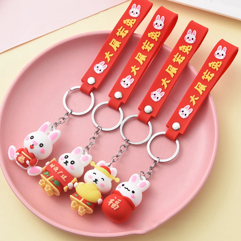 

Новогодний брелок для ключей с кроликом, мультяшный кролик удачи, брелок для ключей от машины, кольцо с подвеской для студентов и пар сумок, ...
