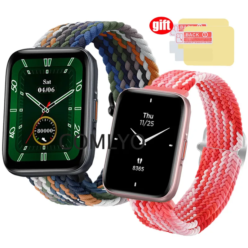 

For Zeblaze Beyond 2 Strap Nylon Belt Metal Buckle Adjustable Soft Breathable Wristband Smart Watch Screen protector film