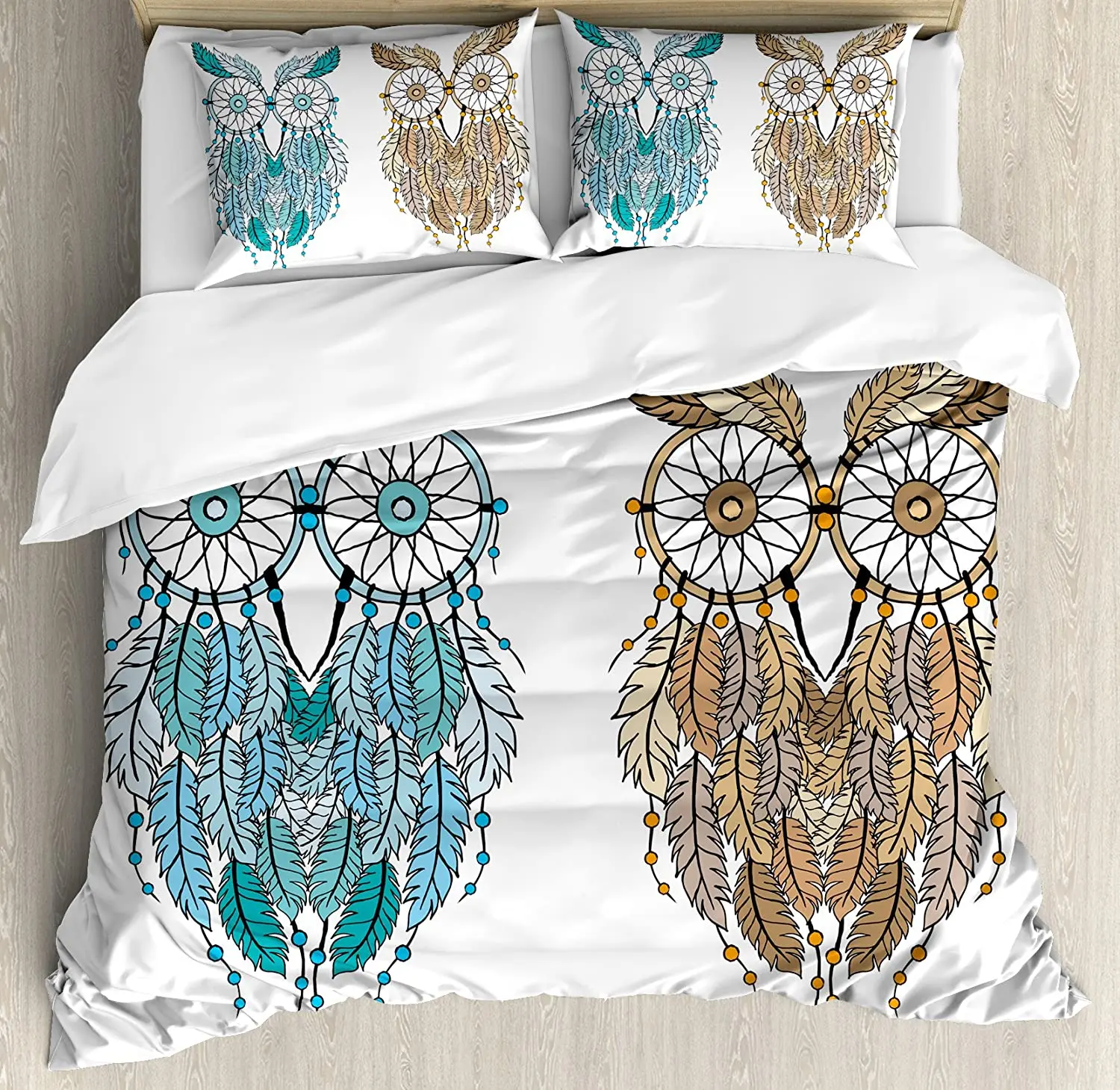 

Owl 3pcs Bedding Set Dreamcatcher Style Owl Tribal Ethnic Featur Duvet Cover Set Bed Set Quilt Cover Pillow Case Comforter Cover