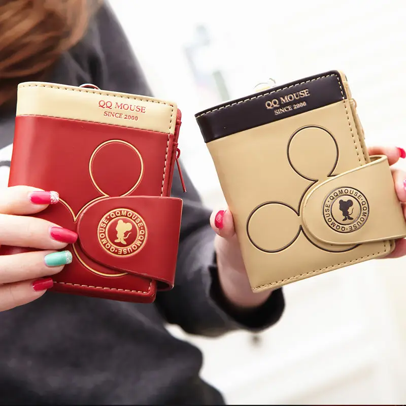 Disney Purse for Women Girl Mickey Mouse Cute Wallet ID Card Holder with Zipper Portable Coin Purse Luxury Birthday Gift