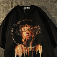 cotton america retro oil painting abstract figure short sleeved t shirt mens summer loose y2k top streetwear hip hop goth shirt