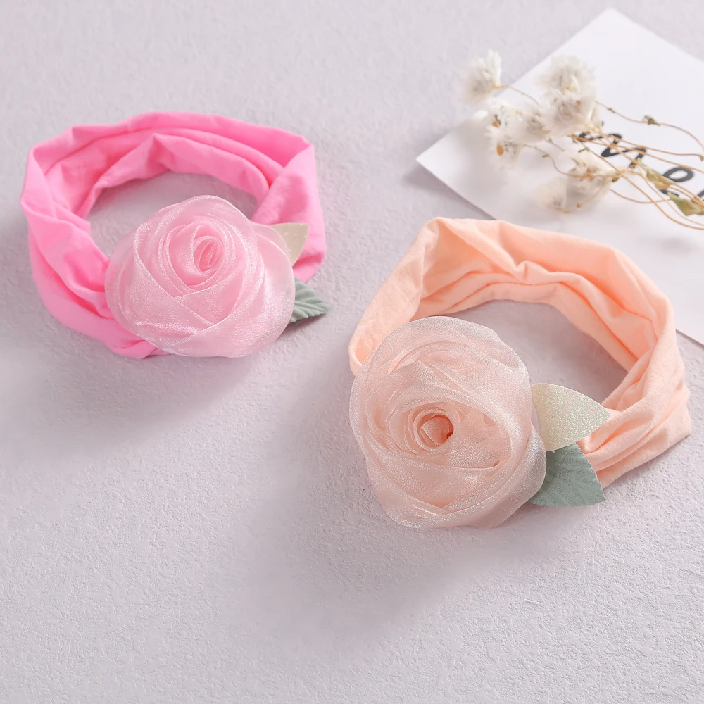 

3 Colors Flower Headband For Children Nylon Elastic Bands For Hair Elegant Sweet Newborn Headwear Hair Accessories For Kids