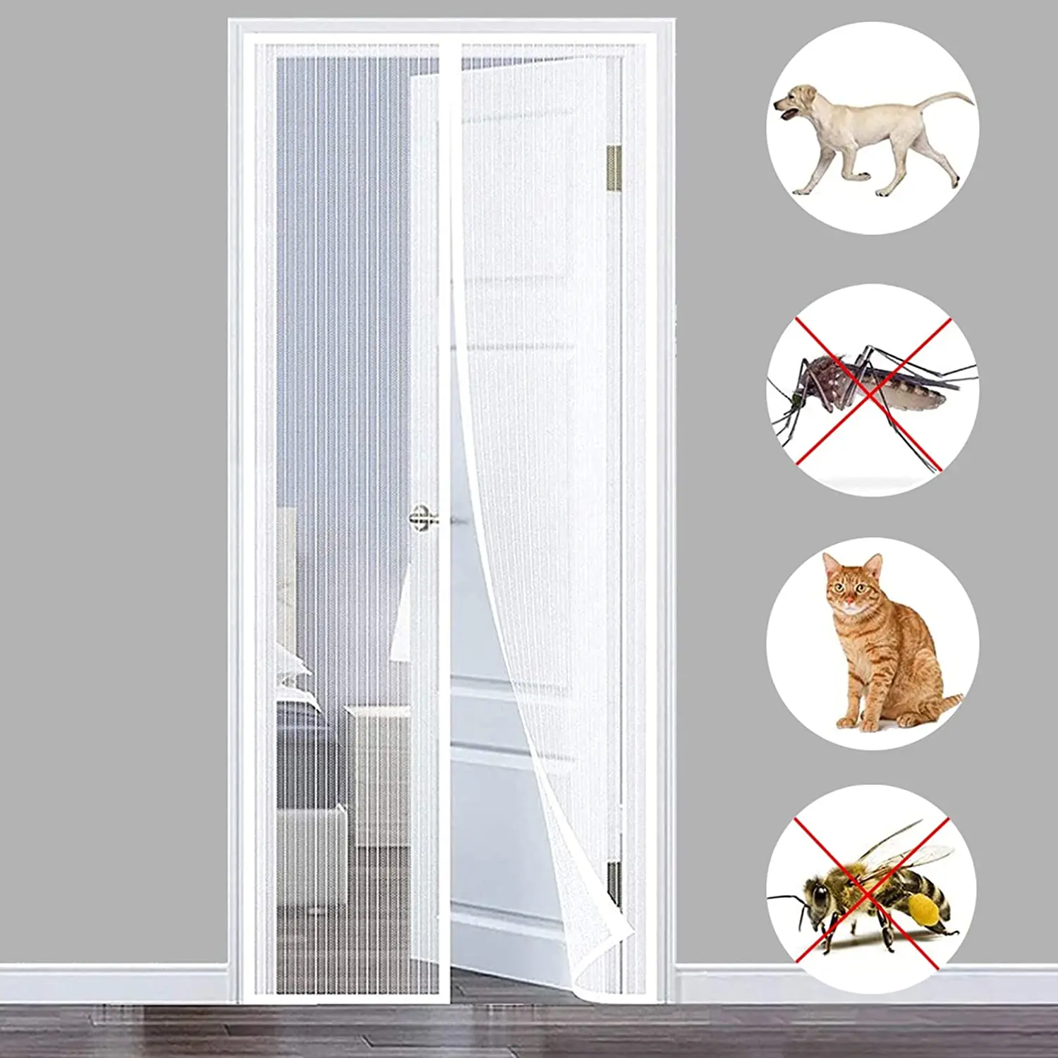 

Magnetic Fly Screen Door Curtain Easy To Install for Indoor/Patio/Sliding Front Door White Magnetic Curtain for 140x210cm