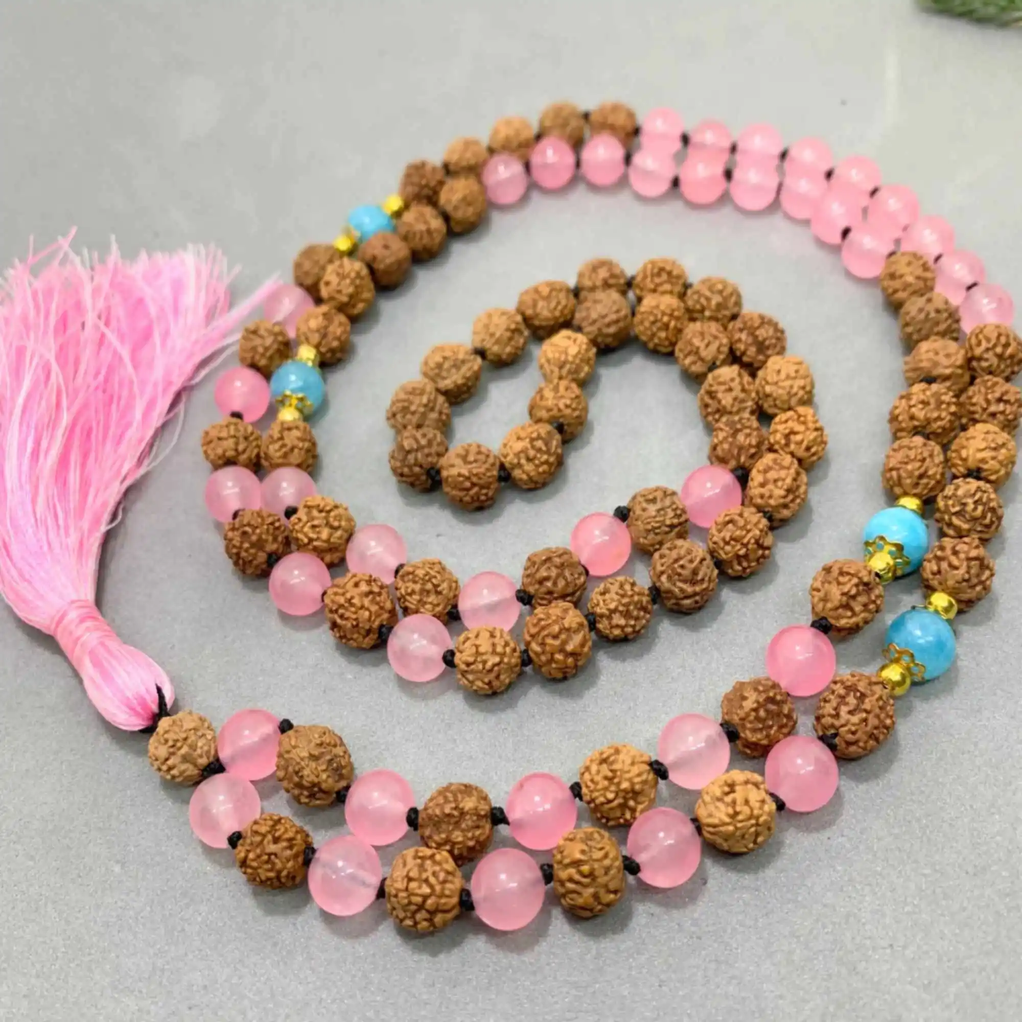 

Natural 8mm Rose Quartz Aquamarine rudraksha meditation bracelet Healing Souvenir Energy Pray Chic Inspiration Wristband