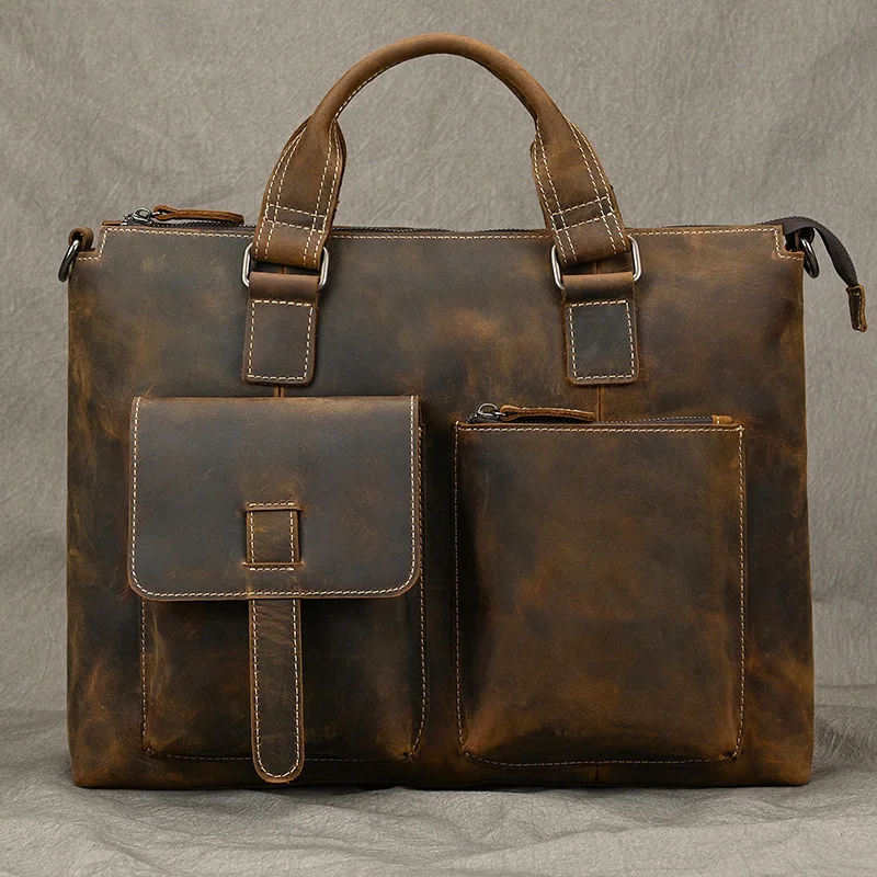 

Briefcase Leather Bags Officetote Bag Handbag Portfolio Crazy Hand Bags Leather Cow Laptop Men Bag Men's Fashion Men Horse
