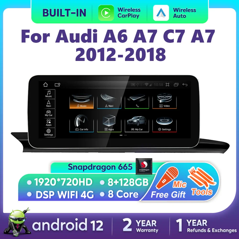 

Android 12 Car Multimedia For Audi A6 C7 A7 2012~2018 GPS Navi IPS Screen Stereo Player 8+128GB RAM WIFI Google Carplay DSP