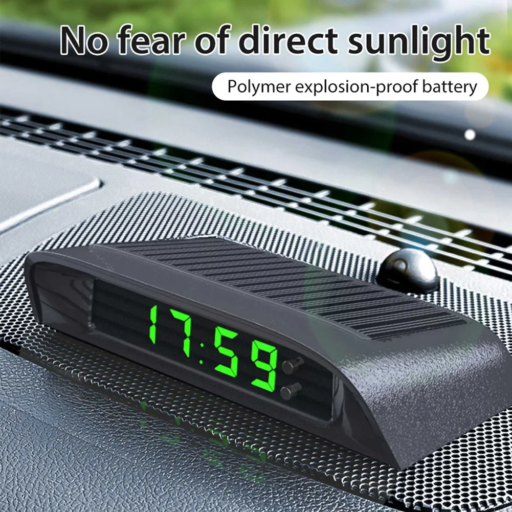 

Solar Powered Car Digital Clock Thermometer Dashboard Clock Date Time LED Display Universal Decoration Brightness Adjustable