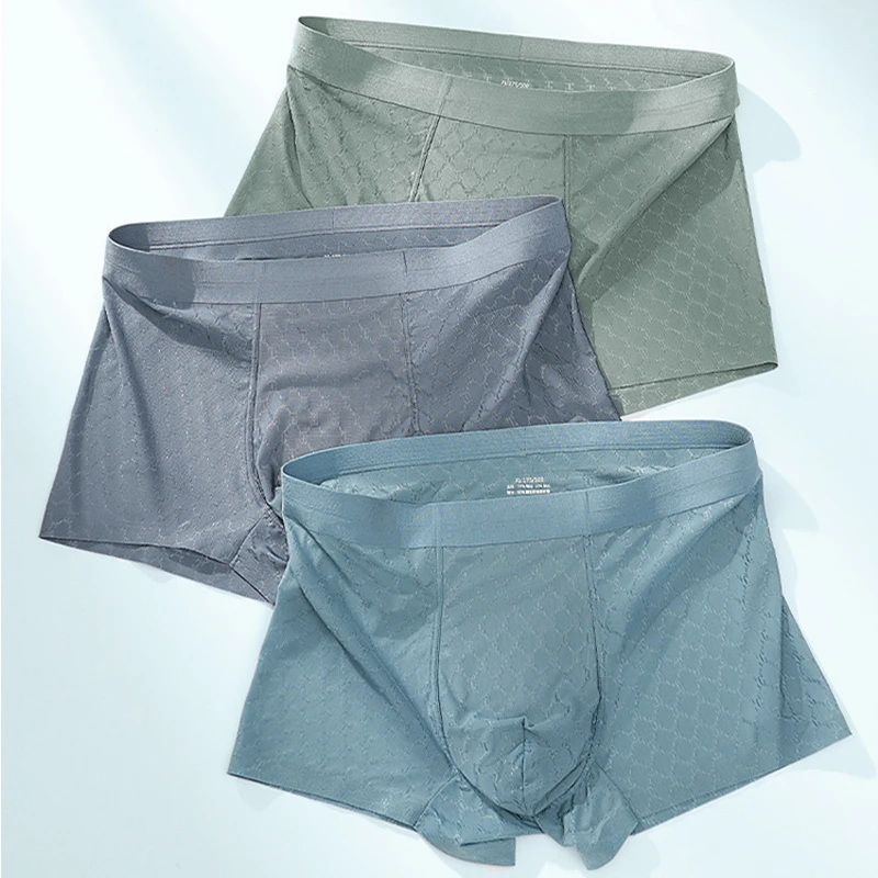 Soft Ice Silk Panties for Men Seamless Sexy Underwear Ultra-thin Breathable Male Underpants Boxershorts Boxer Hombre Men 3PCS