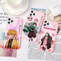 demon slayer anime phone case pink candy color for iphone 6 7 8 11 12 13 s mini pro x xs xr max plus
