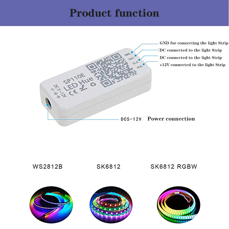 SP110E RGB-контроллер Bluetooth Smart APP 5 В 12 24 1024 пикселей для WS2811 WS2812B APA102 SK6812 SPI