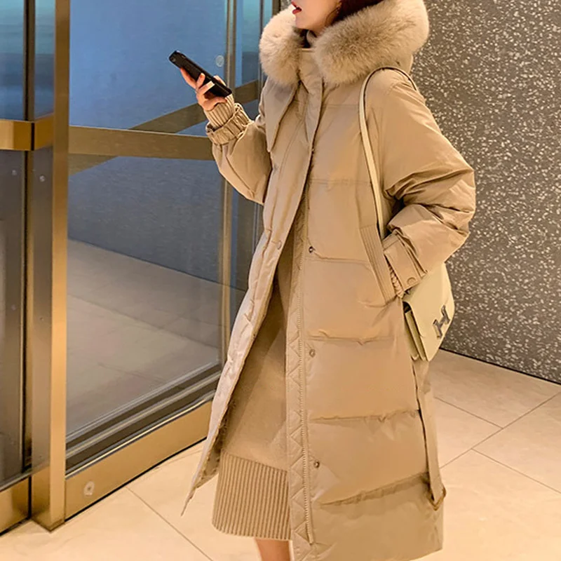 Female Thickening Cotton-padded Jacket Coats Trench Women Korean Style Winter Solid Casual Mid Length Waisted Tie Down Jackets