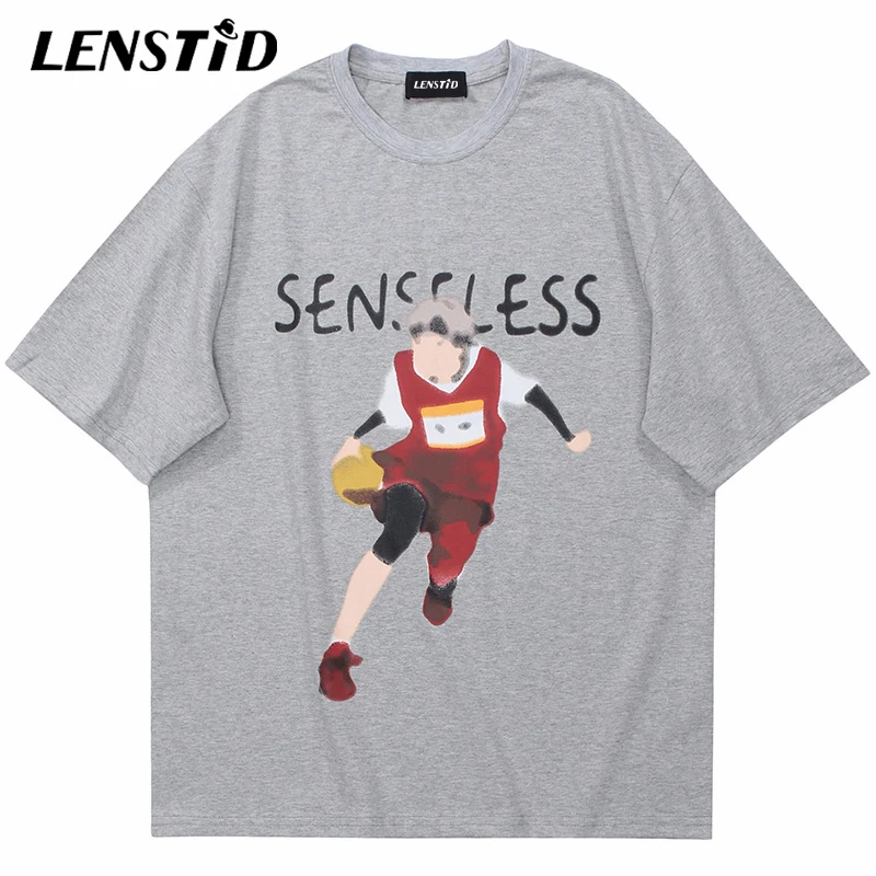 

Футболка LENSTID мужская с коротким рукавом, повседневная тенниска из хлопка в стиле хип-хоп, с графическим принтом букв, уличная одежда в стиле...
