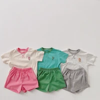 2022 summer new baby short sleeve t shirts 2pcs set solid kids shorts suit infant boy cotton casual outfits girls clothes set