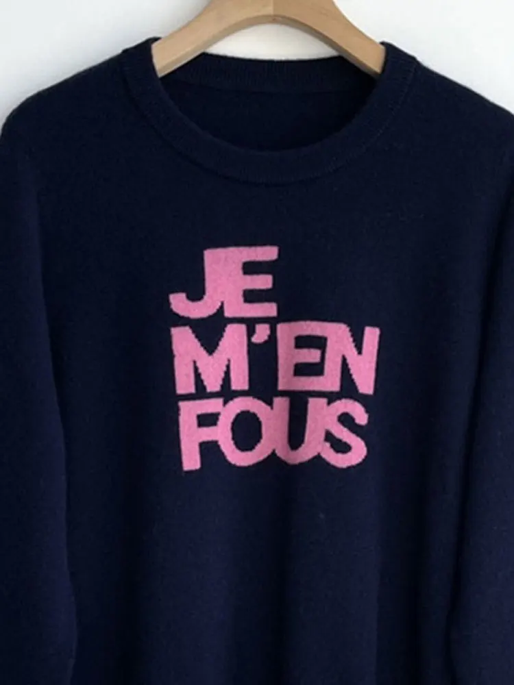 

Women Sweater 2022 Autumn Winter New O-neck 100% Cashmere Long Sleeve Letter Rhinestones Knitwear Pullover
