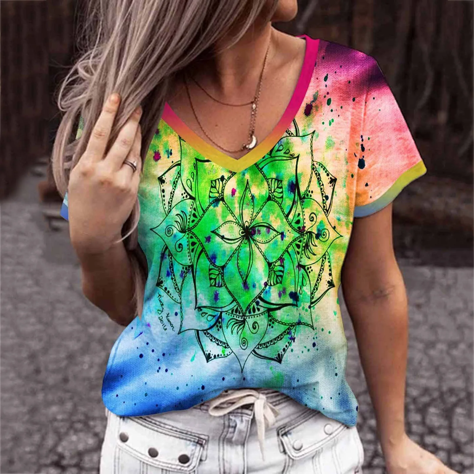

Work Out Shirt Long Sleeve Ladies Loose Casual V Neck Short Sleeve Print Womens T Shirt Women's Cotton Tops Long