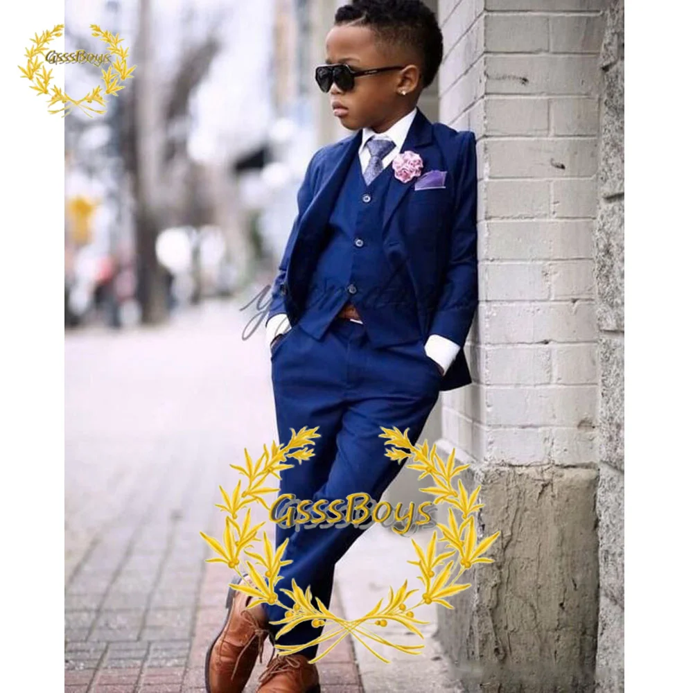 Boy Suit for Wedding 3 Piece Royal Blue Formal Jacket Set Kids Blazer Pants Vest Child Party Custom Dress костюм для мальчика