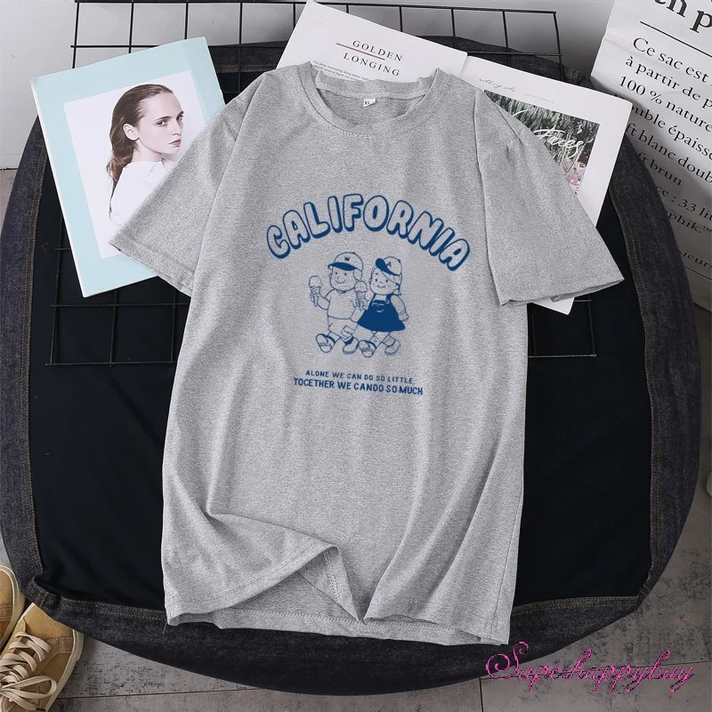 

Women Cartoon Print Short Sleeve T-shirt Loose Short Sleeve Top Spandex Casual Cartoon T-shirt round Neck T-shirt