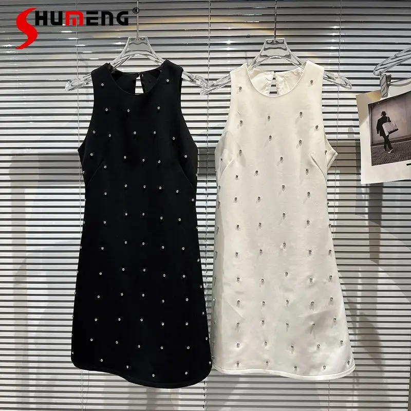 

Female Elegant Fashion Sleeveless Dress 2023 Summer New Rhinestone Backless Slimming Sexy Mid-Length Dress for Women