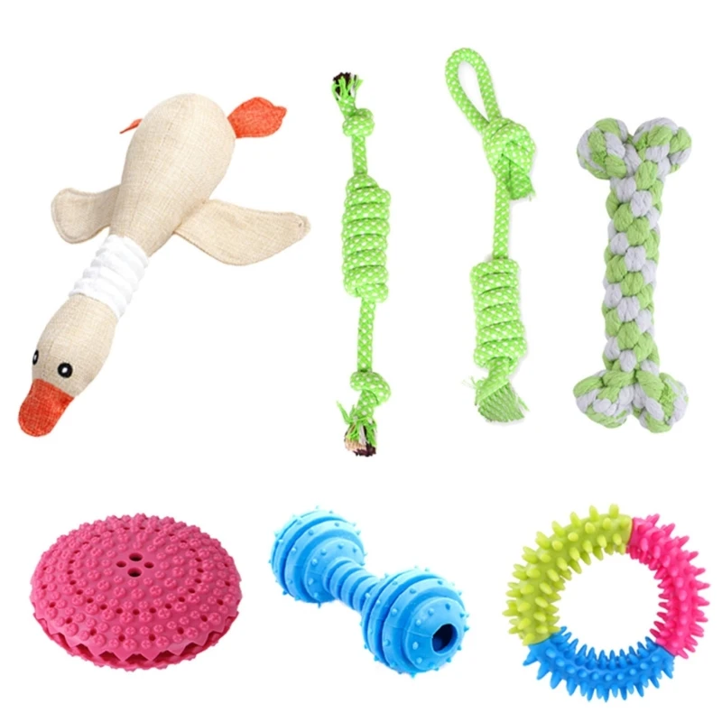 

K5DC Squeaky Multi Type Dog Chew Toy Soft Cleaning Massage Supplies Pet Rubber Cloth Stuffed Animals Shape Molar Pet Toy