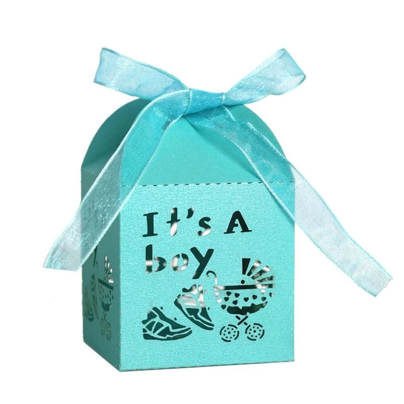 

Cute Small Candy Snack Packaging Boxes It's A Boy Blue Gift Box with Ribbon for Baby Shower Baptism Birthday Party Wrap Supplies