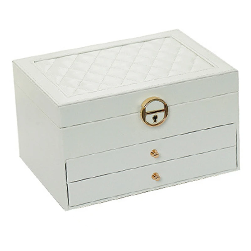 

Three Layers Retro High Quality Pu Jewelry Box with Necklace Hook Earrings Ring Necklace Storage Case