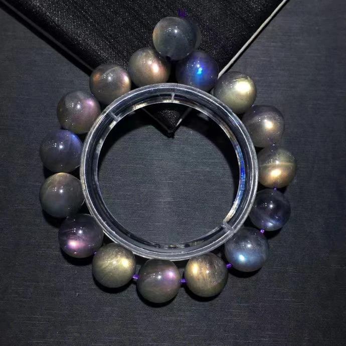

Natural Labradorite Blue Purple Light Clear Round Beads Bracelet Labradorite 12.4mm Women Men Grey Moonstone AAAAAAA