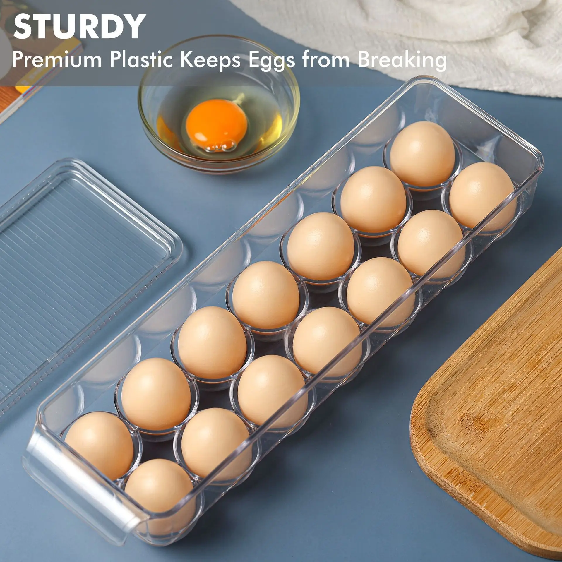 

14 Grid Egg Storage Box Egg Tray with Lid Kitchen Refrigerator Egg Box Egg Drop Rack Egg Storage Boxes Fridge Egg Organizer