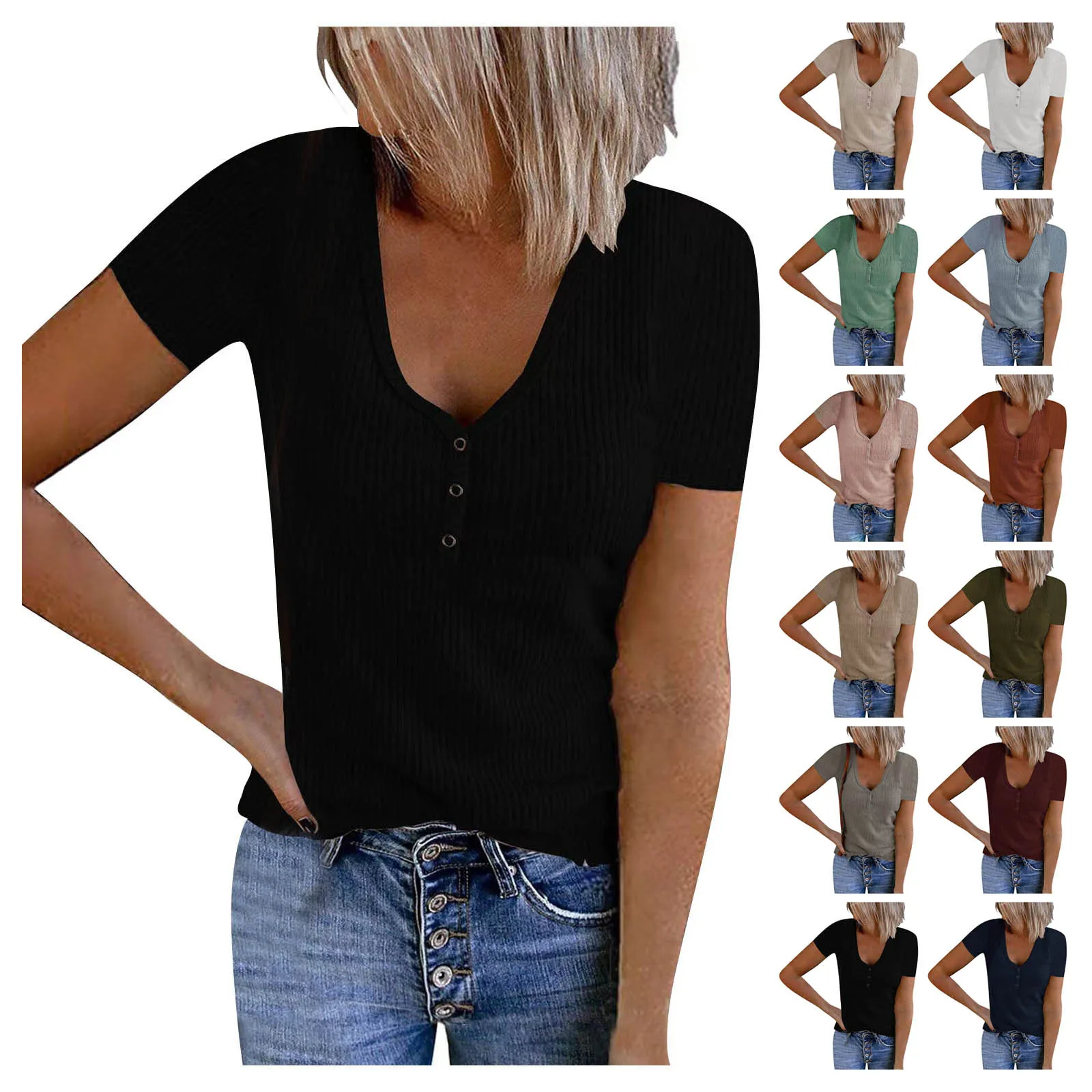 

Женские летние Простые Топы, Однотонная футболка с круглым вырезом и короткими рукавами, одежда для работы, Повседневная Блузка