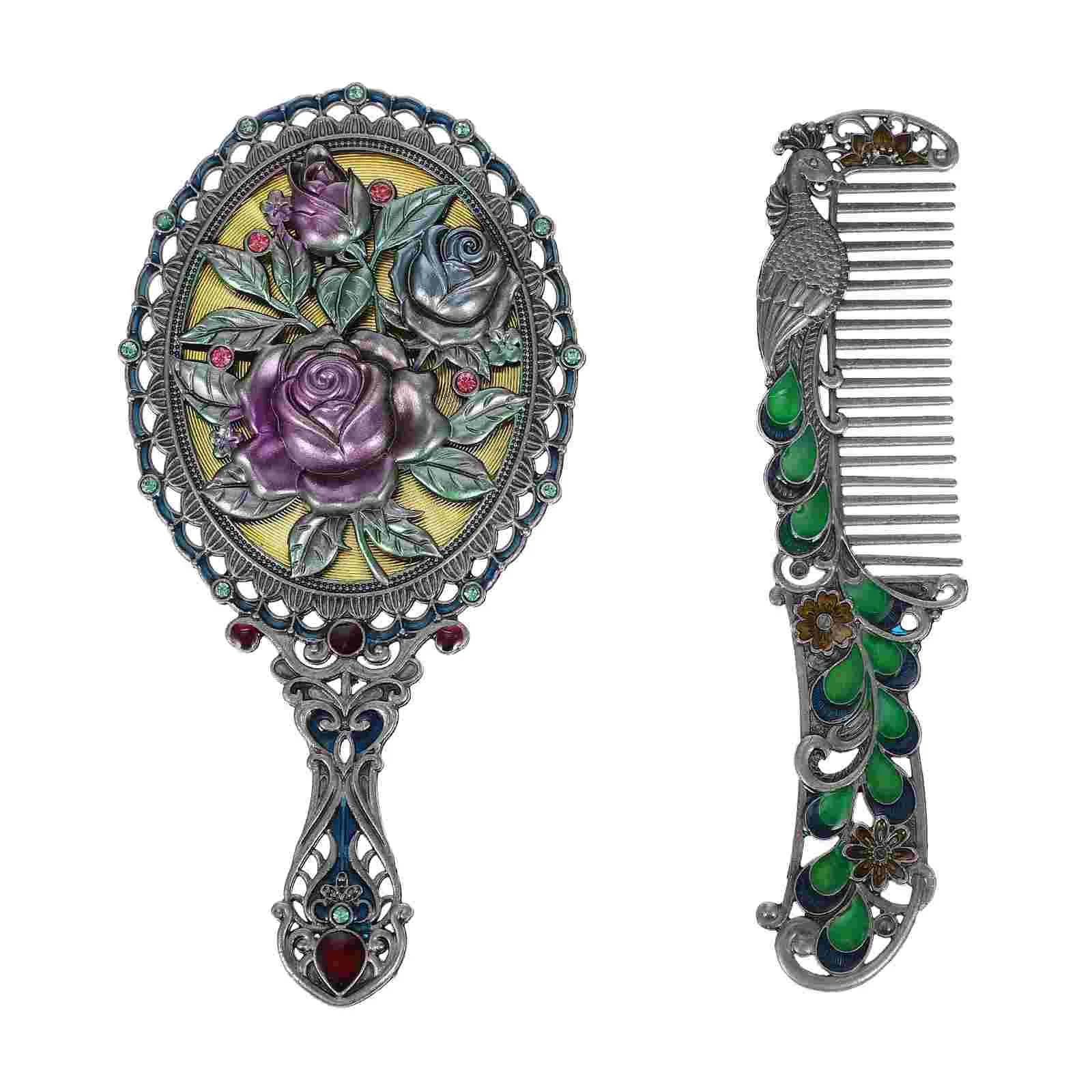 

Mirror Makeup Hand Comb Hair Vanity Vintage Mirrors Shower Fogless Handheld Handle Brush Metal Women Held Compact Retro Mini