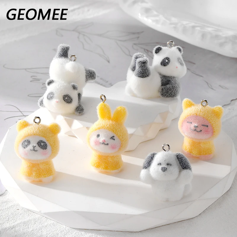 2 шт. флокирующий плащ кролик панда собака подвески из смолы милые 3D Животные для