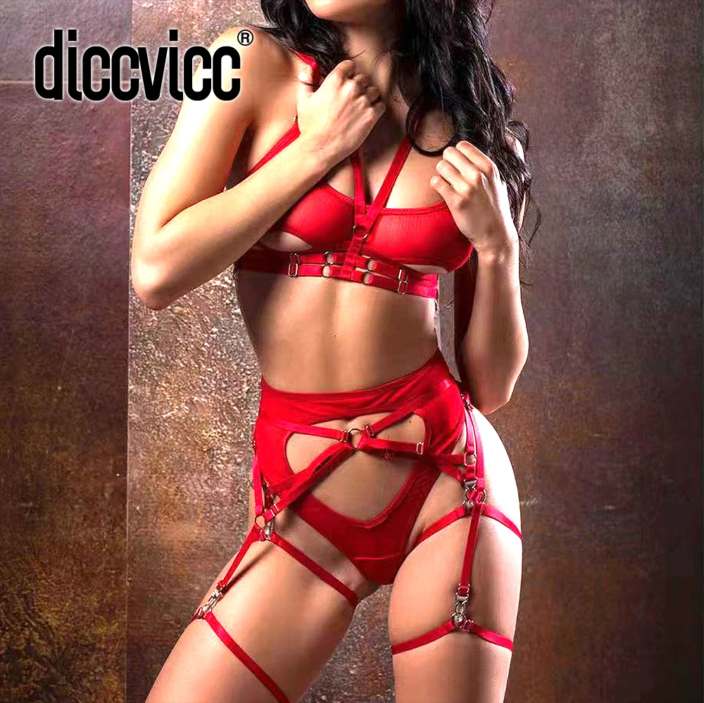 

Экзотические комплекты Diccvicc, 5 шт., женский бюстгальтер на косточках с вырезами, стринги, костюм, сексуальное красное женское нижнее белье, ч...