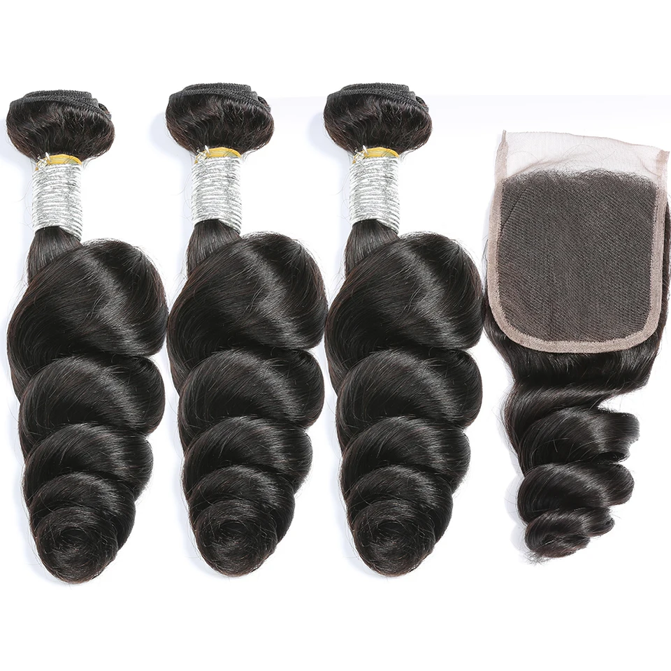 

8-30 Inch Brazilian Hair Weave Bundles With Closure Loose Wave Bundles with Frontal 13x4 Ear To Ear Frontal Closure and Bundles