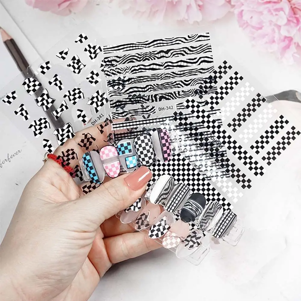 1 лист черно-белых наклеек звезда 3D Слайдеры для ногтевого дизайна самоклеящиеся