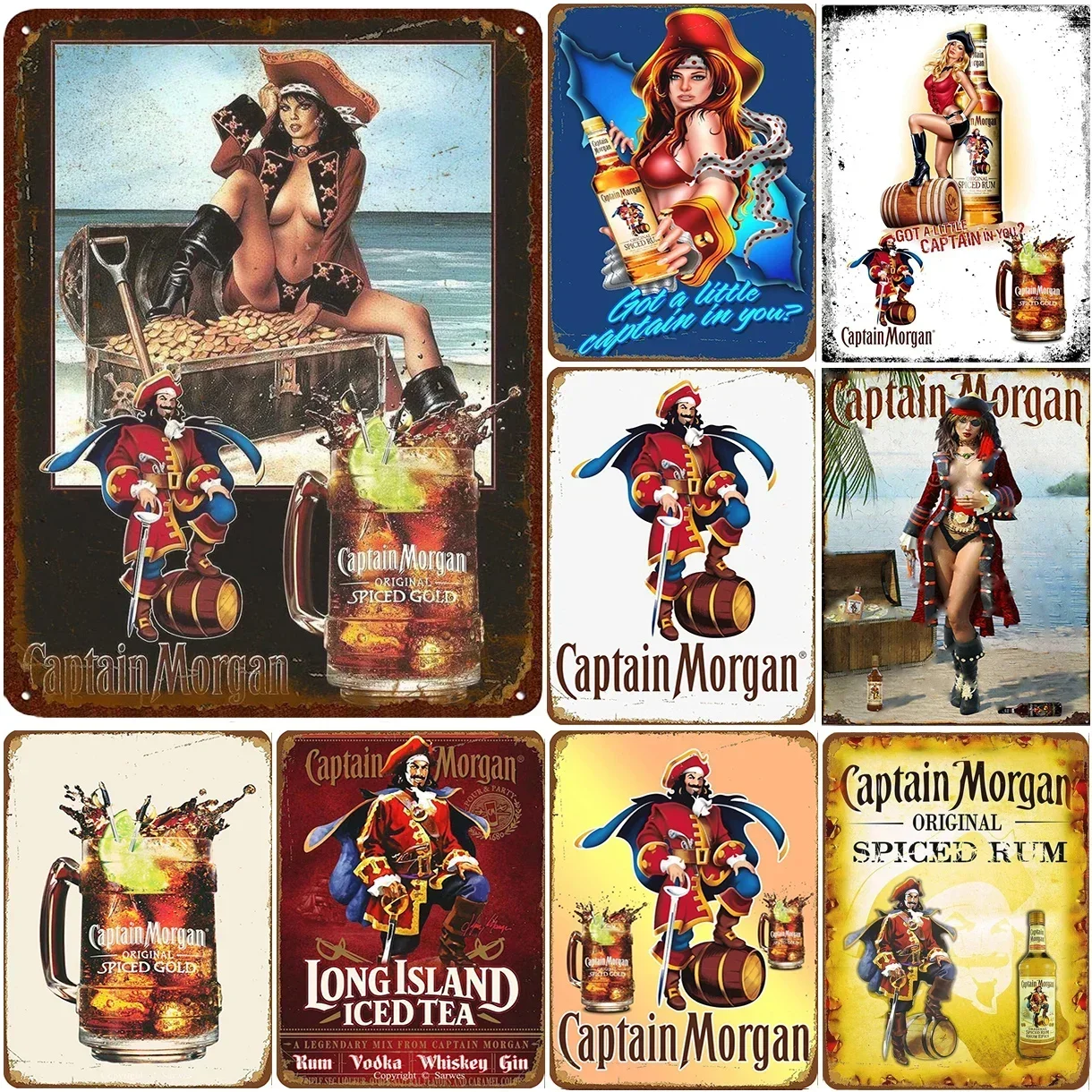 Винтажная металлическая жестяная вывеска табличка Капитан Ром вино настенный