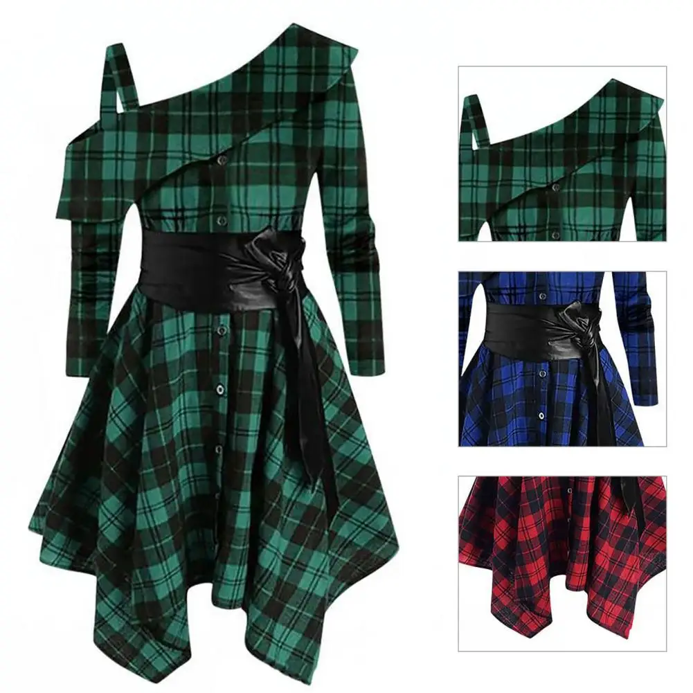 

Женское вечернее платье в клетку, асимметричное платье с косым вырезом и поясом