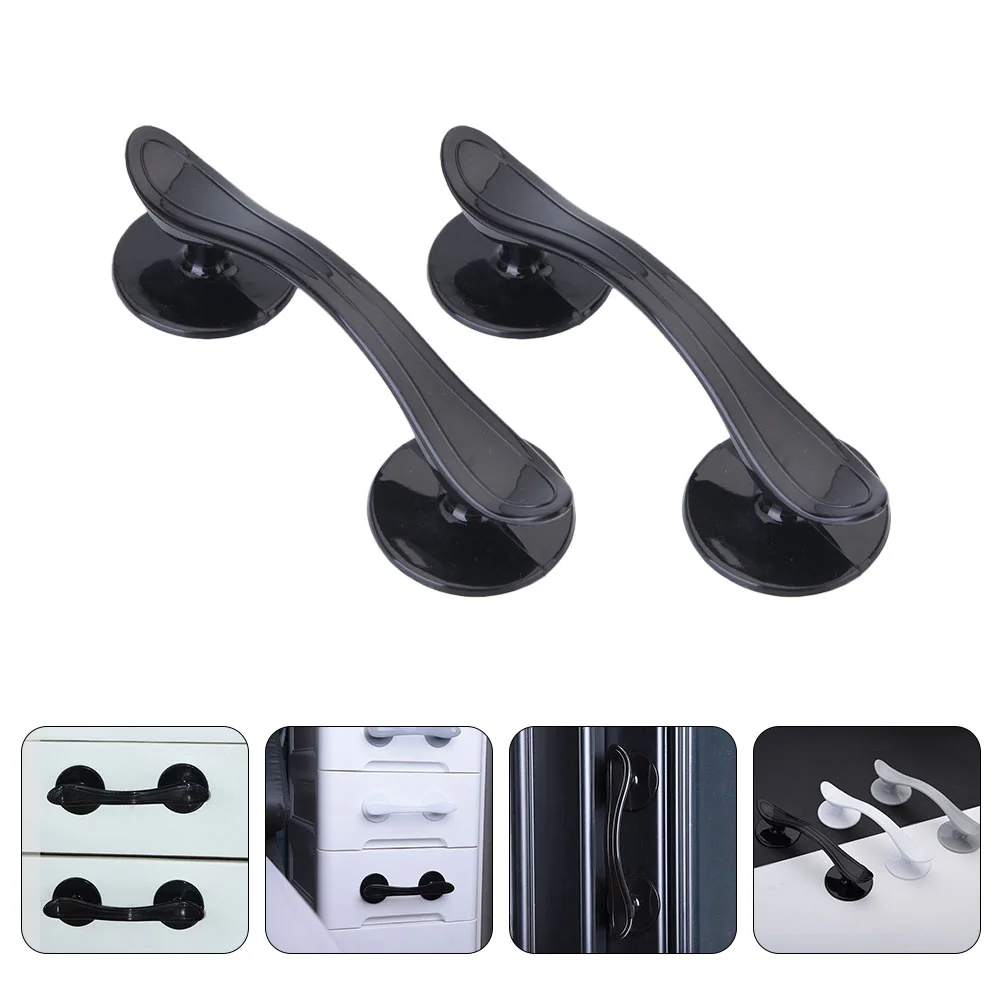 

2Pcs Household Door Handles Non-punching Knobs Window Glass Handles (Black)