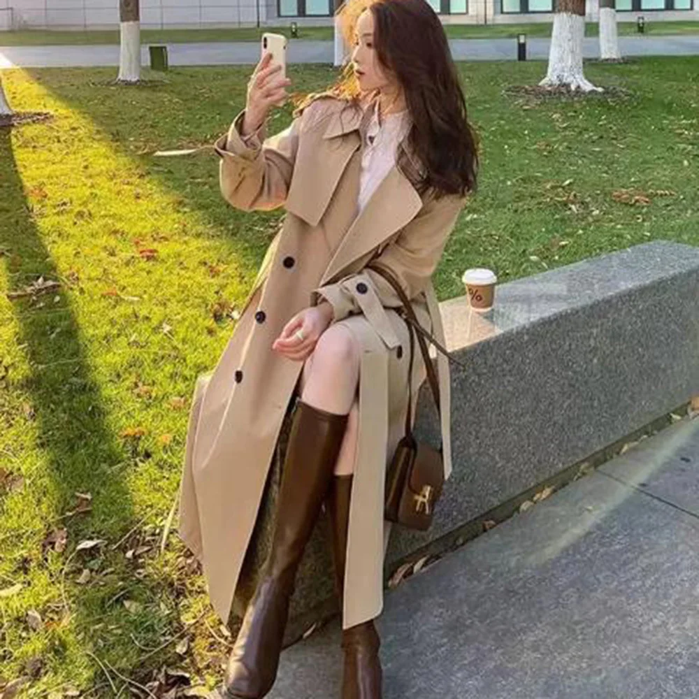 Уличная одежда свободный плащ длиной миди модный корейский элегантный