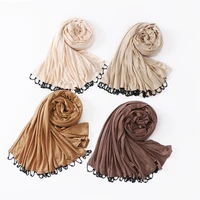 stretchable jersey head scarf black beaded pendants on one end soft cotton shawl muslim women wideshawl hijab 67 7x28 3