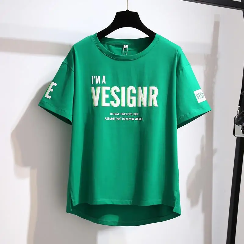 

Pure Cotton T-shirt Women's Short Sleeve Ins Tide In The Summer of 2022 New Loose Front Short Back Long Coat Turquoise T-shirt